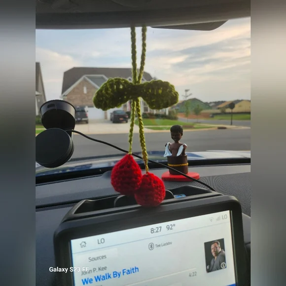 Handcrafted 🍒 Crochet Red Cherry Car Mirror Ornament - Picture 3 of 4